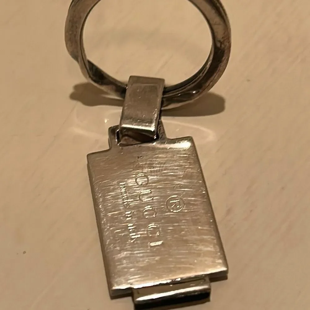 Gucci Silver Tone Logo Tag Keyring Keychain Luxe Minimalist Everyday Key Holder